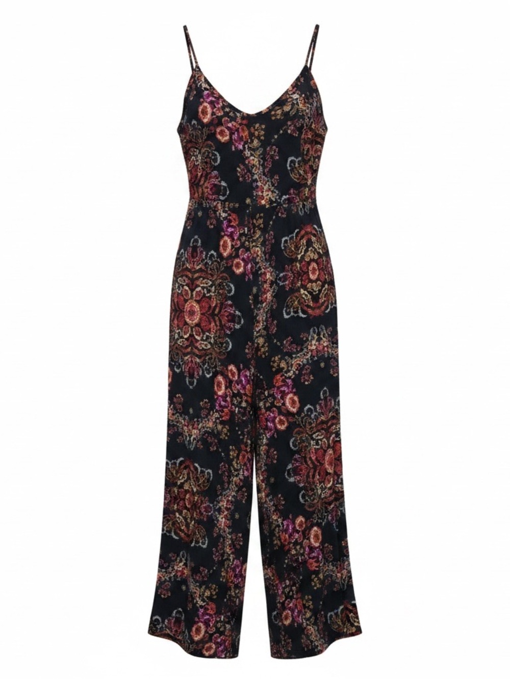 Patrons of Peace Black Floral Wide-leg Cropped Jumpsuit